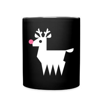 Rentier Rudolf L weiß mit neonpinker Nase - Tasse einfarbig - Schwarz - Vorne