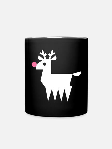 Renne Rudolf L blanc avec nez rose fluo - Mug uni - noir