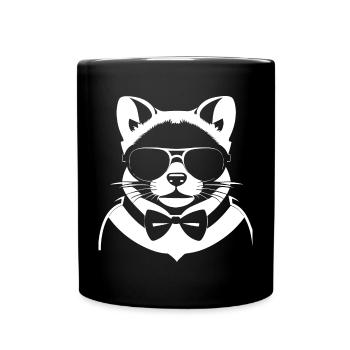 Frettchen mit Sonnenbrille Coole Frettchen - Tasse einfarbig - Schwarz - Vorne