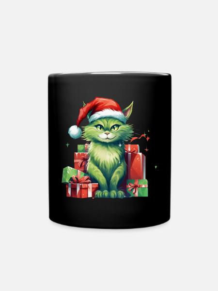Katze Weihnachten Weihnachtselfe Geschenke Mütze - Tasse einfarbig - Schwarz