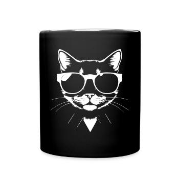 Lustige Katze mit Sonnenbrille Kätzchen Sonnenbrille Katzen - Tasse einfarbig - Schwarz - Vorne