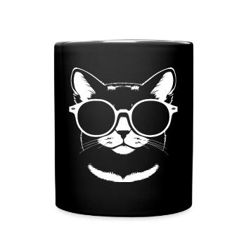 Lustige Katze mit Sonnenbrille Kätzchen Sonnenbrille Katzen - Tasse einfarbig - Schwarz - Vorne