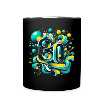 30 ans anniversaire rétro futuriste 3D bleu jaune - Mug uni - noir - Devant