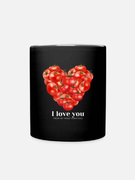I love you from my head tomatoes rotes Herz - Tasse einfarbig - Schwarz