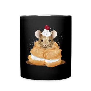 Souris avec glaçage au milieu des choux à la crème - Mug uni - noir - Devant