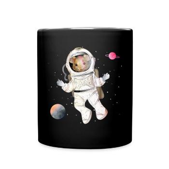 Astronauts mouse in space with planets - Full Colour Mug - black - Front