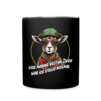 Vor den Ziegen war ich normal - lustiger Spruch - Tasse einfarbig - Schwarz - Vorne