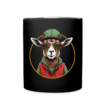 Lustige Ziege im Wanderoutfit - Tasse einfarbig - Schwarz - Vorne