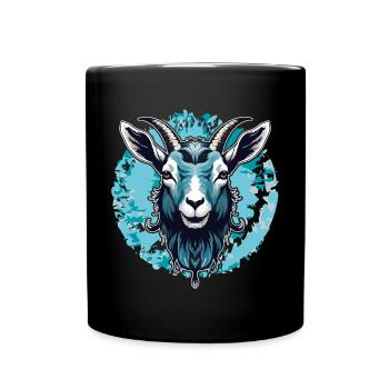 Ziegenbock Portrait auf großem Farbklecks - Tasse einfarbig - Schwarz - Vorne