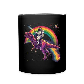 Astronaut reitet T-Rex Dinosaurier - Tasse einfarbig - Schwarz - Vorne