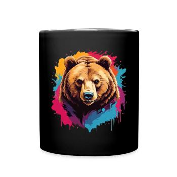 Grizzly ours Kodiak ours Portrait sur des taches de peinture - Mug uni - noir - Devant