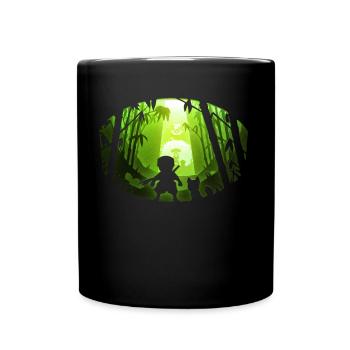 Scherenschnitt – kleiner Ninja und sein Fuchs - Tasse einfarbig - Schwarz - Vorne
