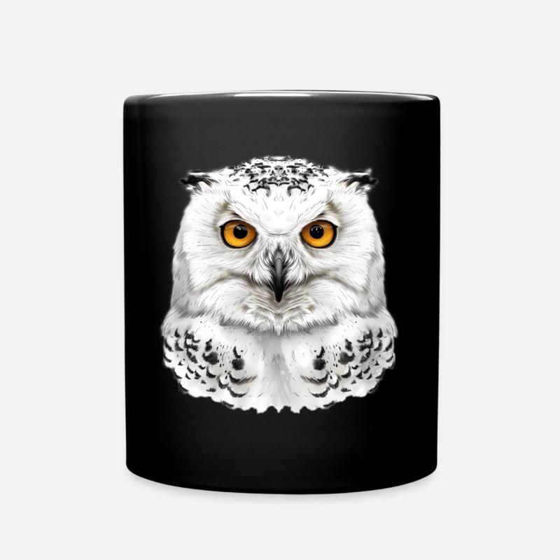Snowy Owl Head - Full Colour Mug - black