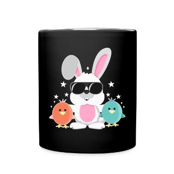 Lapin avec lunettes de soleil, poussin, lapin, lapin de Pâques - Mug uni - noir - Devant