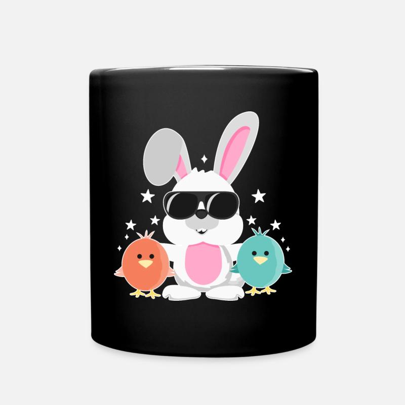 Lapin avec lunettes de soleil, poussin, lapin, lapin de Pâques - Mug uni - noir