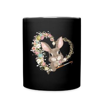 Easter Eggs Heart with Easter Bunny and Brush for Easter - Full Colour Mug - black - Front