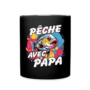 Pêcher avec papa. Motif de pêche coloré - Mug uni - noir - Devant