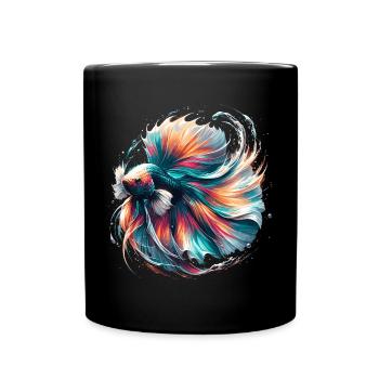 Leuchtender Betta Splendens, Kampffsich bunt - Tasse einfarbig - Schwarz - Vorne