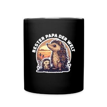 Papa Vater Bester Papa der Welt Igel Spruch - Tasse einfarbig - Schwarz - Vorne