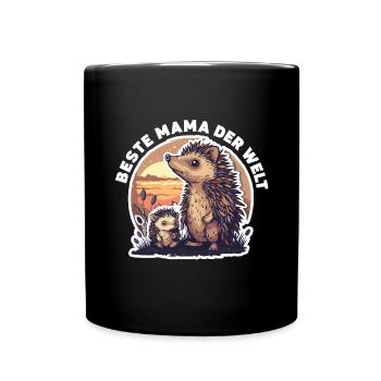 Mama Mutter Beste Mama der Welt Igel Spruch - Tasse einfarbig - Schwarz - Vorne