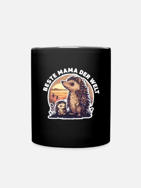 Mama Mutter Beste Mama der Welt Igel Spruch - Tasse einfarbig - Schwarz