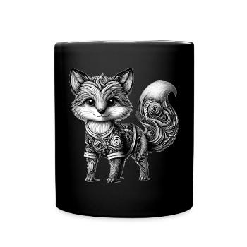 Artfully designed fox in black and white - Full Colour Mug - black - Front