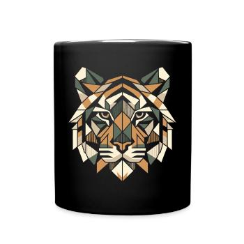 Tête de tigre colorée et géométrique - Motif polygonal - Mug uni - noir - Devant