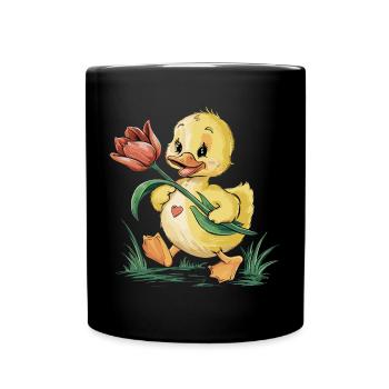 Niedliche Ente Garten Schmetterlingen Blumen für - Tasse einfarbig - Schwarz - Vorne