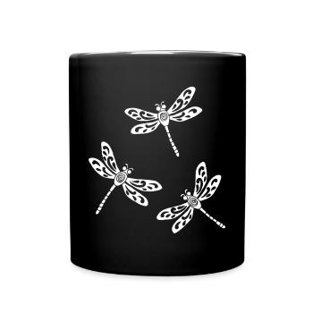 Trio of White Dragonflies - Full Colour Mug - black - Front