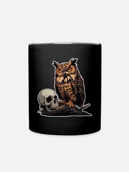 Mystische Eule sitzt auf einem Skull - Tasse einfarbig - Schwarz