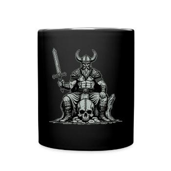 Wikinger mit Schwert auf einem Schädel - Tasse einfarbig - Schwarz - Vorne