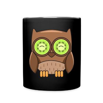 Eule Kiwi Design für Eulenliebhaber - Tasse einfarbig - Schwarz - Vorne