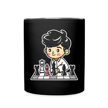 Schach Junge Cartoon - Tasse einfarbig - Schwarz - Vorne