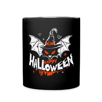 Halloween Bat with Witch Hat - Fun Design - Full Colour Mug - black - Front