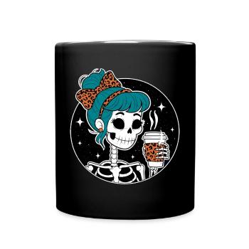 Funny Mexican Skeleton with Latte Coffee Halloween - Full Colour Mug - black - Front
