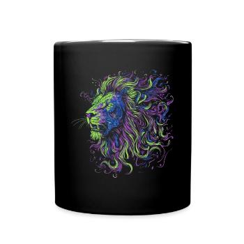 Lion Colorful Lion Head Neon Colorful Predator Art - Full Colour Mug - black - Front