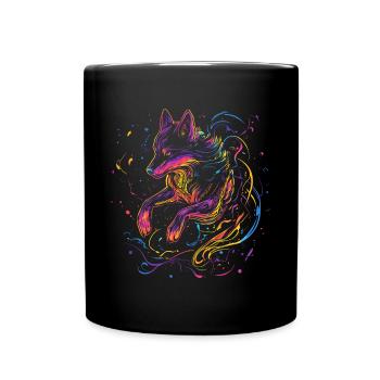 Loup Tête de loup Loups Meute de loups Nature Néon coloré - Mug uni - noir - Devant