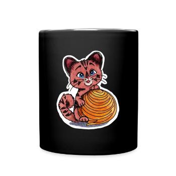 Petit chaton avec une pelote de laine - Mug uni - noir - Devant