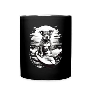 Surfer dog in black and white tone - Full Colour Mug - black - Front