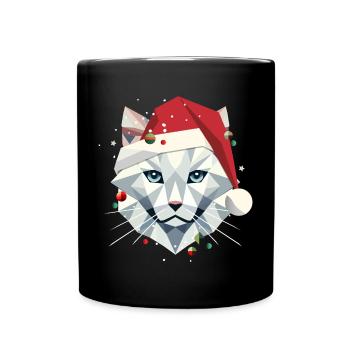 Chat de Noël en tant que Père Noël dans un style moderne - Mug uni - noir - Devant