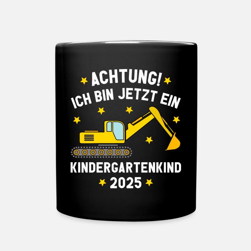 Ich bin jetzt ein Kindergartenkind 2025 Bagger - Tasse einfarbig - Schwarz