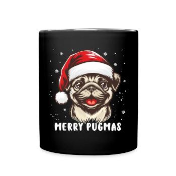 Weihnachten Mops Merry Pugmas - Tasse einfarbig - Schwarz - Vorne
