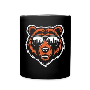 Bär mit City Skyline Sonnenbrille - Tasse einfarbig - Schwarz - Vorne