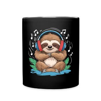 Musik Faultier mit Kopfhörer Notenschlüssel - Tasse einfarbig - Schwarz - Vorne