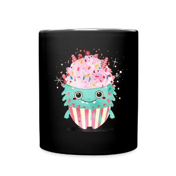 Cute Cupcake Monster – Cute and Playful - Full Colour Mug - black - Front