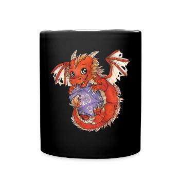 Drache Dragon mit D20 Würfel Dice Rollplay game - Tasse einfarbig - Schwarz - Vorne