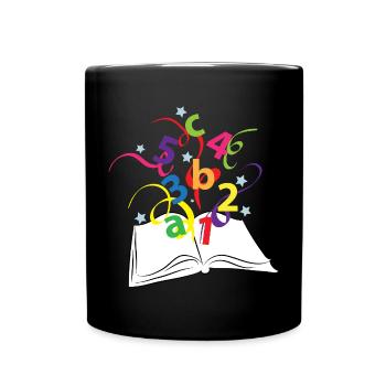 Livre avec des lettres et des chiffres colorés - Mug uni - noir - Devant