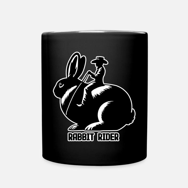 Rabbit Rider (text dark - with outline, 3-Color) - Full Colour Mug - black