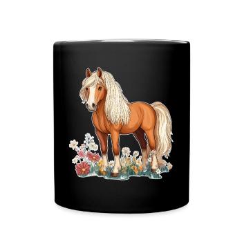 Pferd auf Wiese - Tasse einfarbig - Schwarz - Vorne