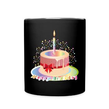 Motif de cupcake d’anniversaire coloré avec bougie - Mug uni - noir - Devant